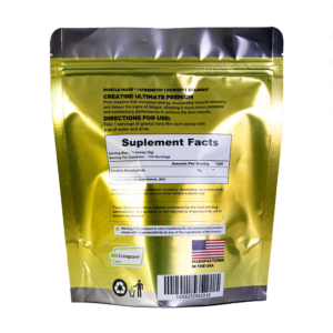 Bolsa de Creatina Ultimate Premium marca Metforce Nutrition Sport mostrando la información del producto