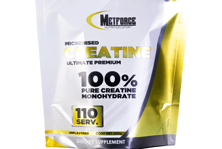 Frasco de Creatina Premium marca Metfroce con 110 servicios